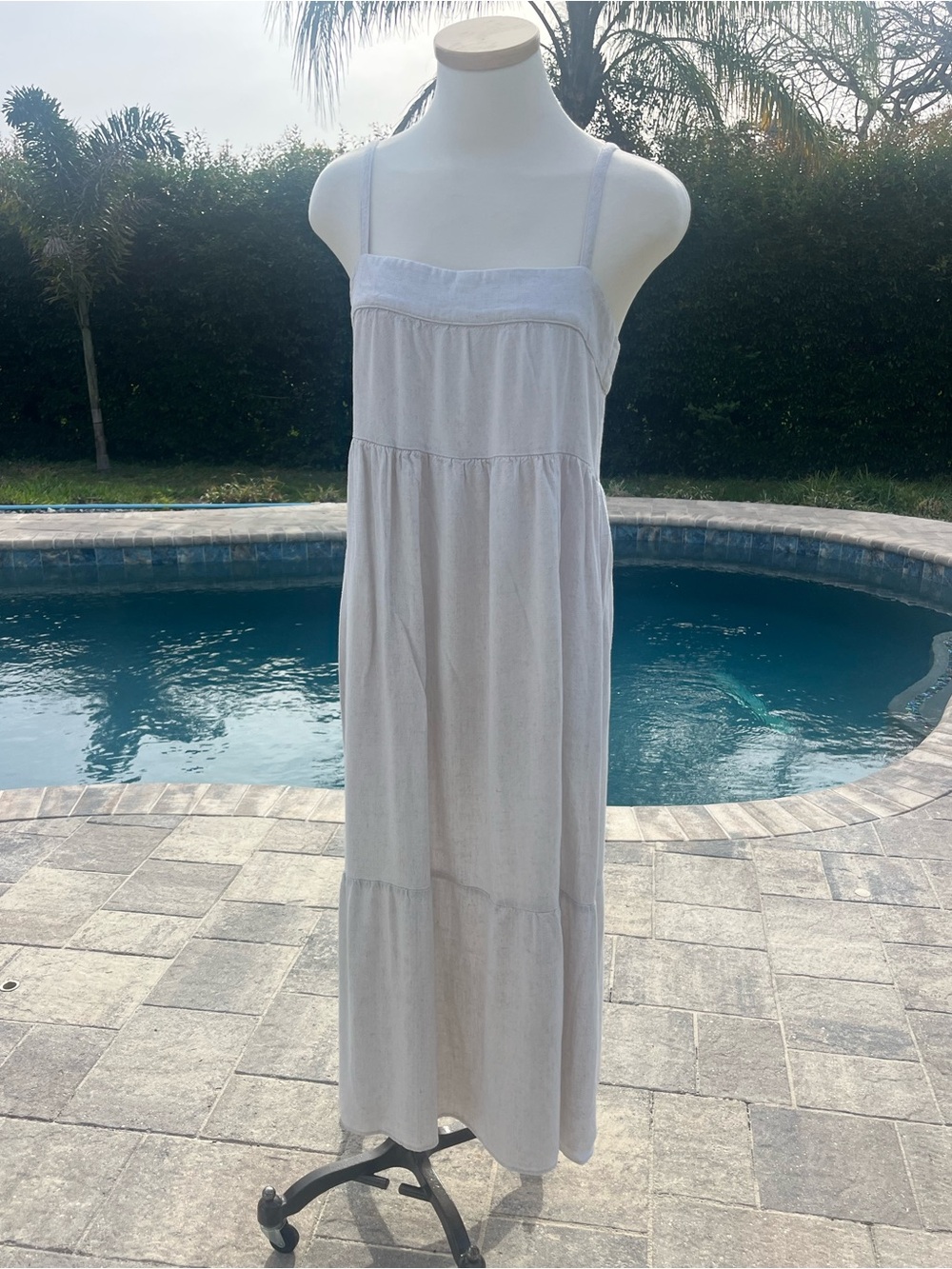 Rachel Pally Cream Linen Blend Maxi Dress -Spaghetti Straps. Minimalist. Capsule
